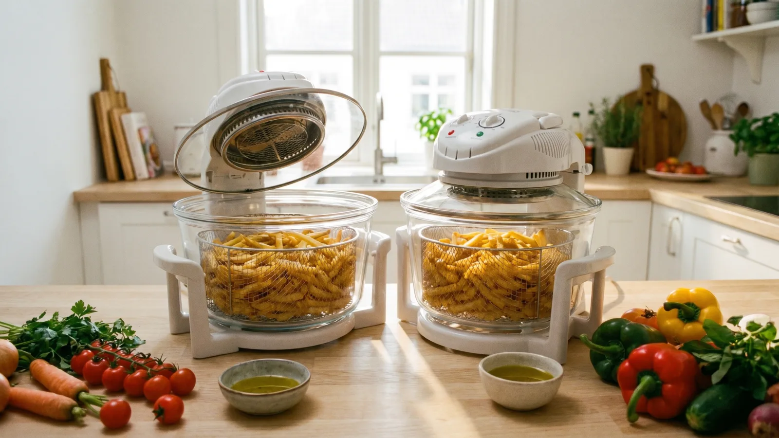 Airfryer ouvert avec des frites maison croustillantes