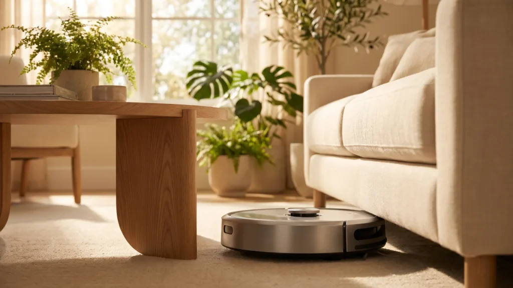 Aspirateur robot contournant des meubles grace a la navigation laser