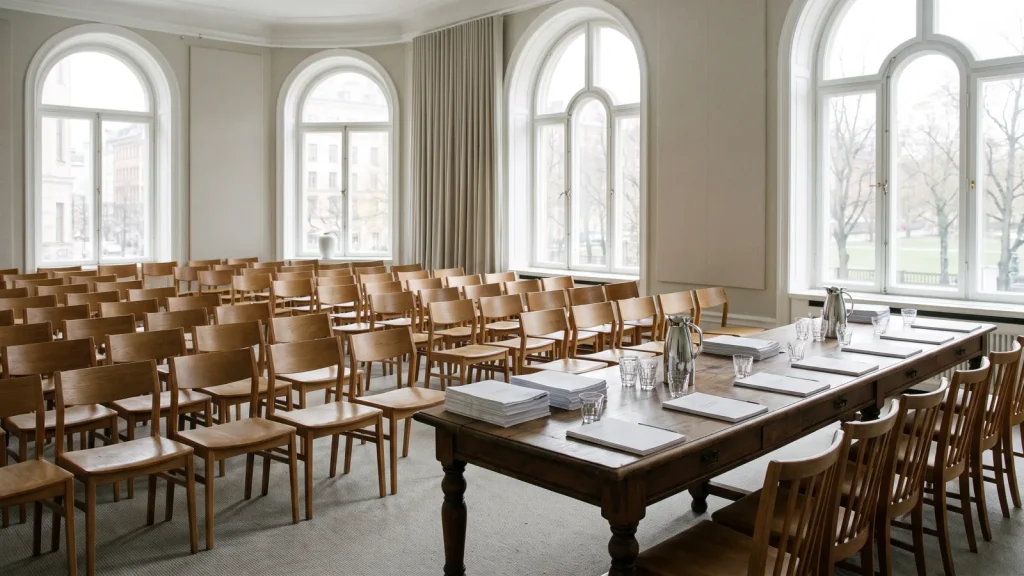 Salle préparée pour une assemblée générale de copropriété