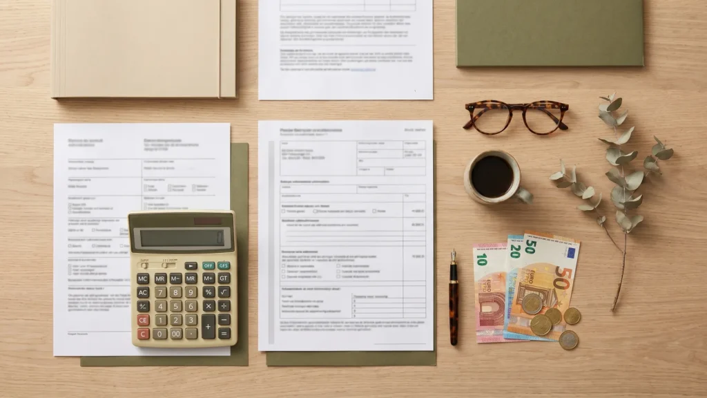Formulaires, calculatrice et euros pour le calcul de l'allocation chômage